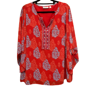 Belle Red and Blue colorful Tunic 3/4 Sleeve Size 1X.        XO1
